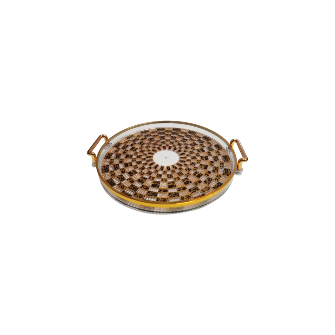 Decorative Round Tray with Gold Handles