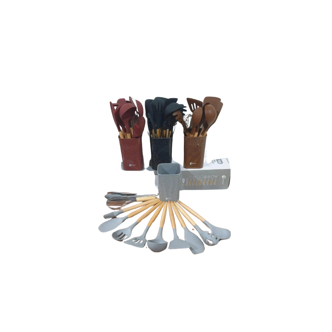 Phoenix 12-Piece Silicone Kitchen Utensil Set with Wooden Handles