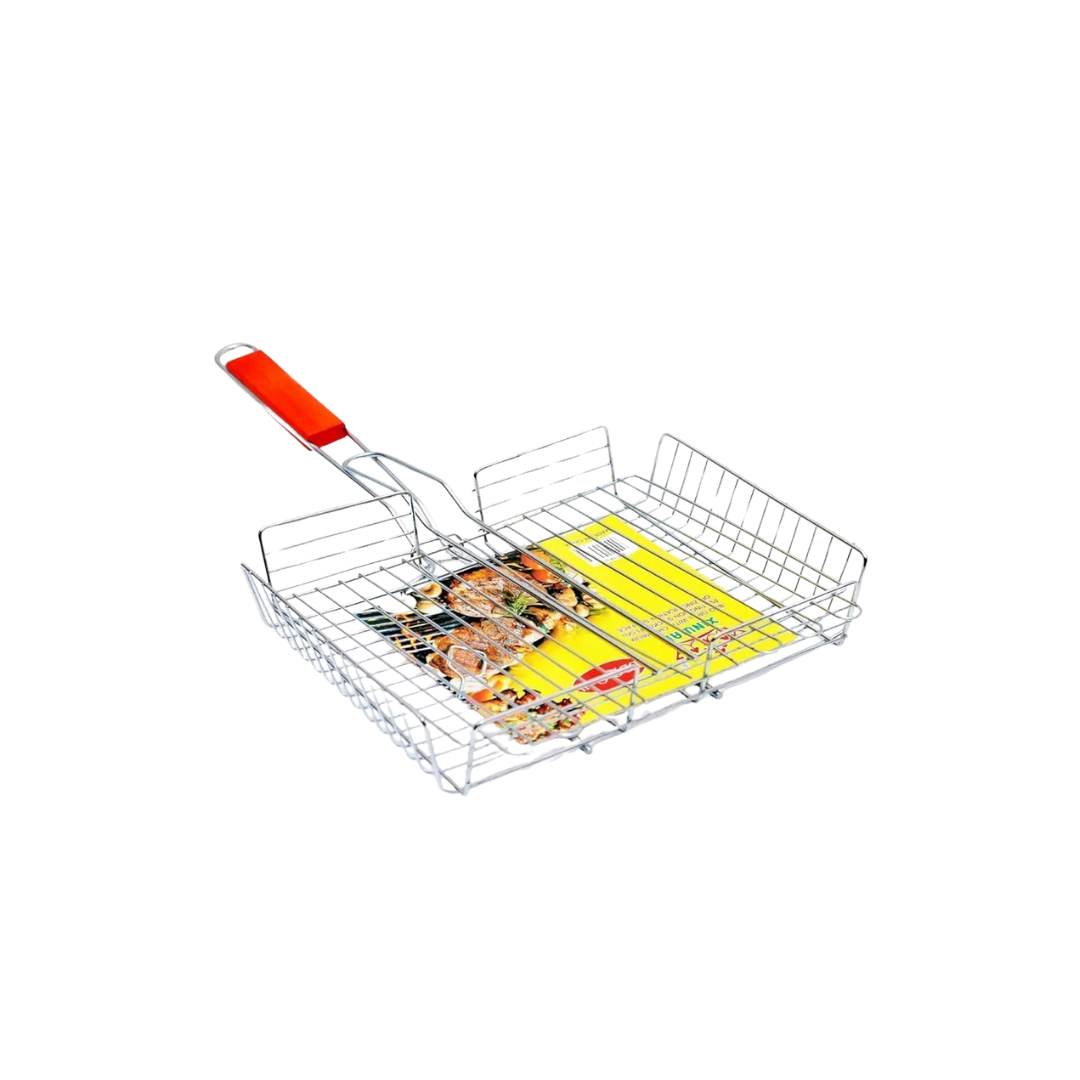 Phoenix Stainless Steel BBQ Grill Basket with Wooden Handle