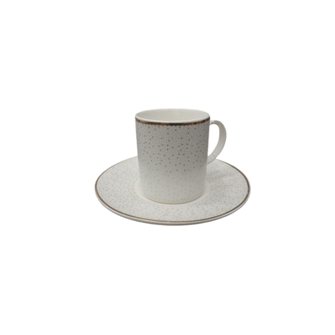 White Espresso Cup with Saucer – Dotted Pattern Set of 12