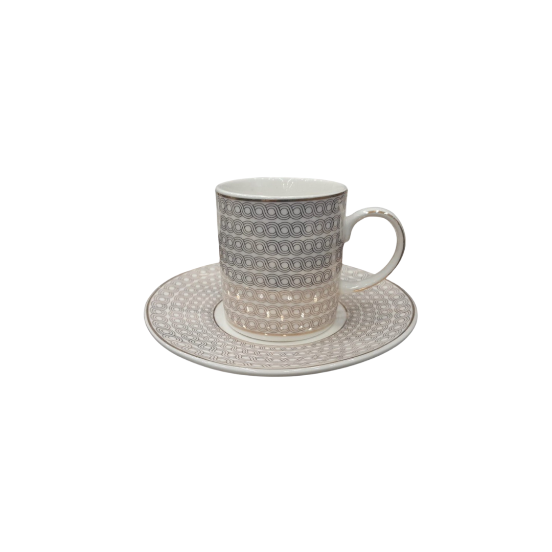 Patterned Espresso Cup with Saucer – Taupe & Grey Gradient Set of 12