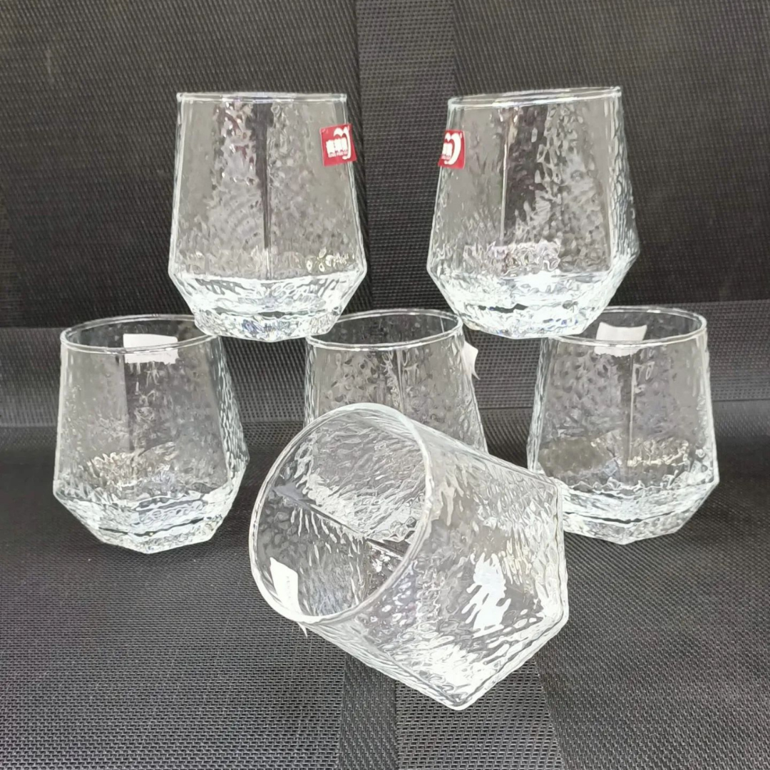 Diamond-Cut Textured Glass Tumbler Set of 12