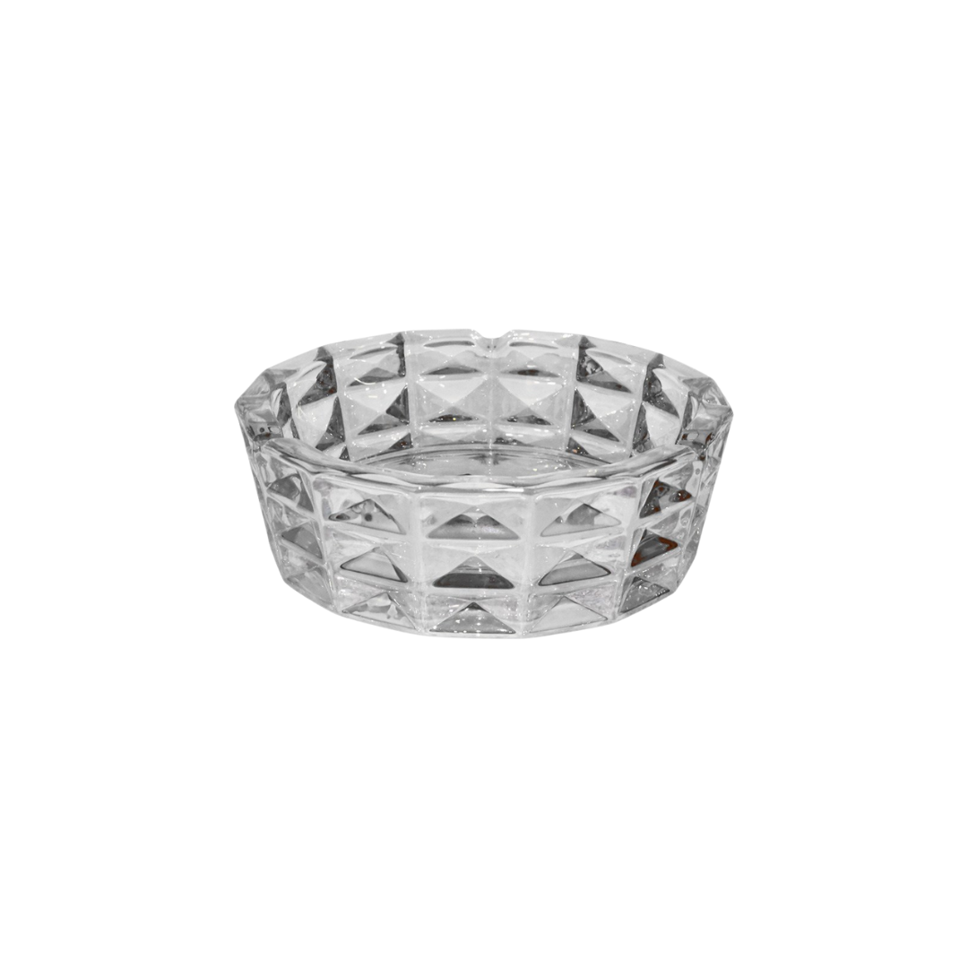Clear Diamond-Cut Glass Ashtray