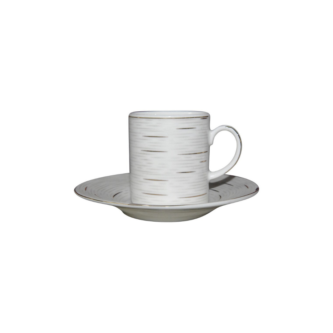 Porcelain Espresso and Tea Cup with Saucer – Birch Pattern Set of 6